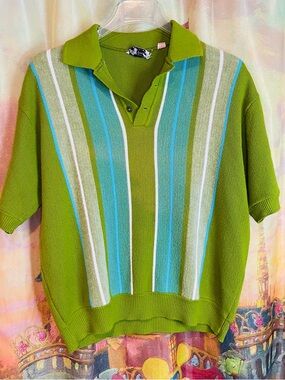 Vintage Hartog of California Green Short Sleeve Knit Polo with Shoulder Stripes